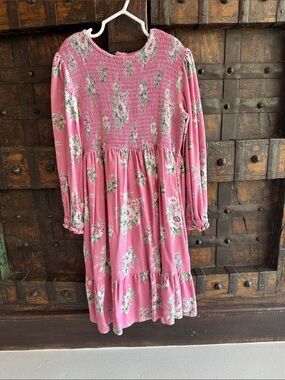 Laura Ashley Girls smocked long sleeve midi dress with pockets